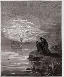 Boska Komedia (La Divina Commedia, La Divine Comedie), Purgatorio, Canto 2: Dante kłania się przed aniołem pilotem - autorstwa Dante Alighieri (1265-1321) - Ilustracja Gustave Dore (1832-1883) autorstwa Gustave Dore