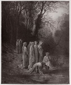 Boska Komedia (La Divina Commedia, La Divine Comedie), Purgatorio, Canto 33: Dante pije z rzeki Eunoe - autorstwa Dante Alighieri (1265-1321) - Ilustracja Gustave Dore (1832-1883) autorstwa Gustave Dore