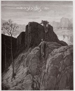 Boska Komedia (La Divina Commedia, La Divine Comedie), Purgatorio, Canto 4: Wergiliusz prowadzi Dantego po nierównym zboczu góry - autorstwa Dante Alighieri (1265-1321) - Ilustracja Gustave Dore (1832-1883) autorstwa Gustave Dore