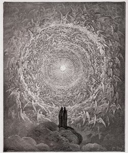 Boska Komedia, Paradiso, Canto 31: Święty tłum tworzy różę w Empireum (Rose Celeste) - Dante Alighieri (1265-1321) autorstwa Gustave Dore
