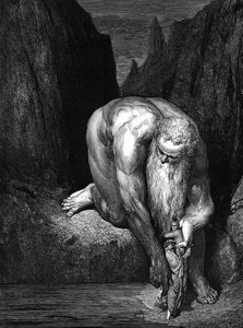 Boska komedia autorstwa Dantego: Olbrzymi Antaeus. autorstwa Gustave Dore