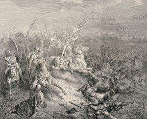 Święta Biblia. 1866. Anioł Machabeuszy. Rytownictwo autorstwa Gustave Dore