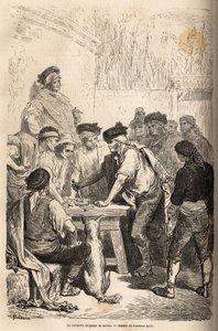 Broń baratero navaja, żądająca barato, hołd, który przypisuje on ilości tajnych gier. Rysunek Gustave