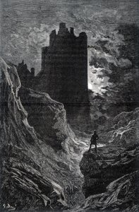 Zamek strachu - ilustracja strachu, Gustave Doré, rycina autorstwa Gustave Dore