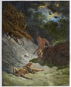 Śmierć Abla - Morderstwo Abla przez Kaina - grawerowanie w „The Bible illustree” Gustave