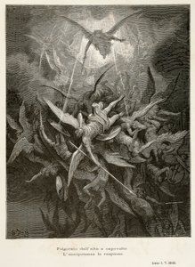 Upadek aniołów, scena z Raju utraconego Johna Miltona (1608-1674), ilustracja Gustave Dore (1832-1883) autorstwa Gustave Dore
