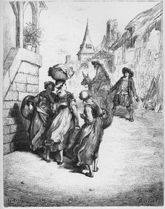 Młynarz, jego syn i osioł - z "Bajek" Jeana de La Fontaine autorstwa Gustave Dore