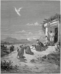 Rodzina Tobiasza widzi znikającego Anioła Rafaela autorstwa Gustave Dore