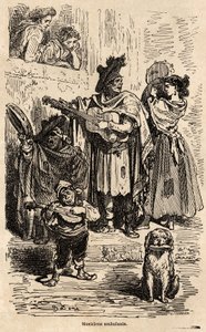 Podróżujący muzycy po Walencji, rysunek Gustave Dore (1832-1883), ilustrujący jego podróż do Hiszpanii z C.Davillierem w 1862 r. Grawer w „”Le tour du monde””, pod redakcją Edouarda Chartona autorstwa Gustave Dore