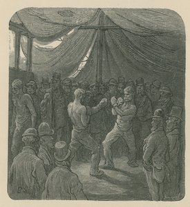 Dwóch mężczyzn boksujących jak tłum patrzy autorstwa Gustave Dore