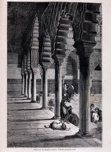 Widok na duże patio Alcazaru w Sewilli - autorstwa Doré, w „Tour du Monde”, II sem. 1866. autorstwa Gustave Dore