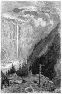 Wodospad Cirque de Gavarnie widziany z gospody: rycina Gustave