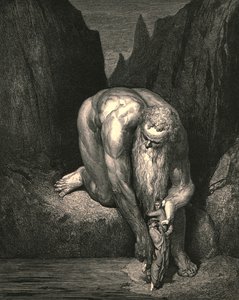 A jednak w otchłani, że Lucyfer z Judaszem nisko pogrążył się, lekko nas umieścił, ok. 1890 r. autorstwa Gustave Dore