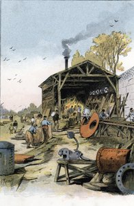 Reparacje łodzi w kuźni Point du Jour niedaleko Boulogne-Billancourt (Łodzie i barki naprawiane w kuźni Point du jour niedaleko Boulogne Billancourt, Paryż) Rysunek Gustave