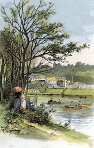 Niedzielni spacerowicze nad Sekwaną w Bas-Meudon (Meudon-sur-Seine) Rysunek Gustave