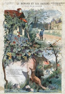 Lis i winogrona. Bajki Jean de La Fontaine (1621-95).Ilustracja Gustave Fraipont (1849-1923). Prywatna kolekcja.