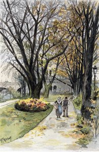 Widok na Pont Neuf, Paryż (Wędrowcy po promenadzie Pont-Neuf, Paryż) Rysunek Gustave