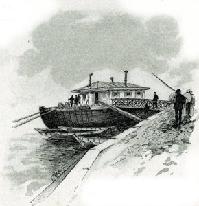 Widok łodzi, na której kupcy płacili dotację Sekwany, aby móc importować towary, quai de Bercy a Paris (Widok łodzi na quai de Bercy, gdzie kupcy płacili dotację, podatek na import towarów, Paryż) Rysunek Gustave Fraipont ( 1849-1923) czerpie z „La sei autorstwa Gustave Fraipont