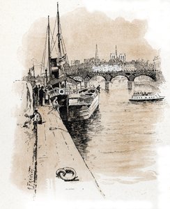 Widok firmy Seine et Thames, której łodzie łączą Paryż z Londynem Rysunek Gustave