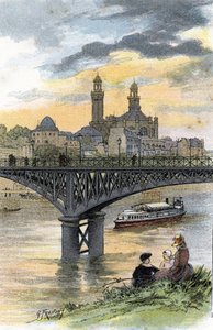 Widok na kładkę Passy (obecnie most Bir Hakeim) w Paryżu Rysunek Gustave