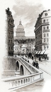 Widok na rue de Bellay i kopułę Panteonu, Paryż (Widok na rue du Bellay i kopułę Panteonu, 5. dzielnica, Paryż) Rysunek Gustave