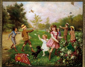 Polowanie na motyle. Obraz Gustave Francois Lasellaz (1848-1910) autorstwa Gustave Francois Lasellaz