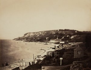 Plaża w Sainte-Adresse, z łaźniami Dumont, 185657. autorstwa Gustave Le Gray
