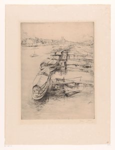 Zacumowane łodzie w Auteuil, Paryż Les bateaux Parisiens, Auteuil autorstwa Gustave Leheutre (signed by artist)