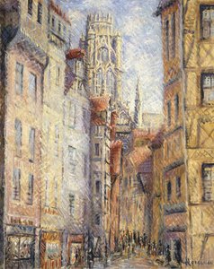 Rouen, ulica przy kościele; Rouen, ulica z kościołem, ok. 1920 autorstwa Gustave Loiseau