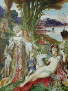 Jednorożce (olej na płótnie) autorstwa Gustave Moreau