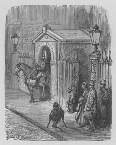 Gwardia konna we frakcji przed pałacem królowej autorstwa Gustave after Dore