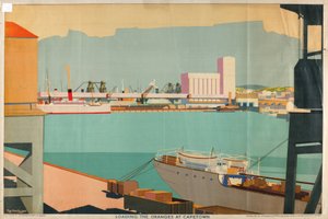 Załadunek pomarańczy w Kapsztadzie, z serii „Letnie pomarańcze z Republiki Południowej Afryki” (litografia kolorowa) autorstwa Guy Kortright