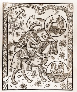 Kalendarz pasterza - Praca miesiąca - Maj - Drzeworyt z książki z 1496 r. wydrukowanej przez Guya Marchanta (Guido Mercator) w Troyes - Drzeworyt w "Le grand Calendrier et compost des shepherds" -