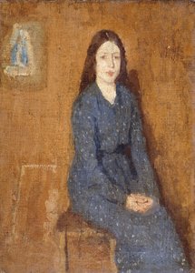 Siedząca dziewczyna w cętkowanej niebieskiej sukience, 1914-15 autorstwa Gwen John