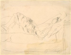 Dziewczyna leżąca na łóżku (ołówek na papierze) autorstwa Gwen John