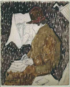 Profil kobiety w wagonie kolejowym (akwarela na papierze) autorstwa Gwen John