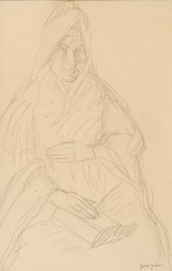 Studium dla Mere Poussepina siedzącego przy stole, ok. 1915 autorstwa Gwen John