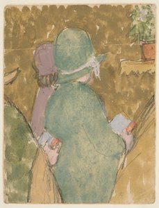 Dwie postacie w kościele (akwarela, gwasz i ołówek na papierze) autorstwa Gwen John