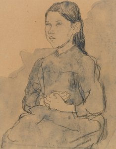 Młoda dziewczyna: Marie Hamonet, ok. 1918 (węgiel i błękit na papierze) autorstwa Gwen John