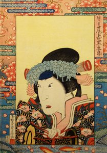 Aktor kabuki Onoe Kikugorô III jako Shizuka Gozen, 1830. autorstwa Gyokuryutei Shigeharu