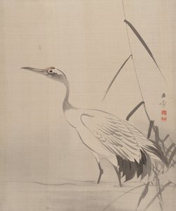 Żuraw wśród trzcin, 1887-92. autorstwa Gyokusho Kawabata