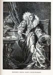 Elżbieta podpisująca wyrok śmierci na Mary, 1882 r autorstwa Gyula Benczúr
