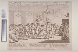 „Kawiarnia Jonathana, czyli analiza Alei Zmian” z grupą postaci z życia, 1763 autorstwa H.O. Neal