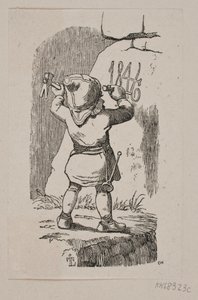 Goblin rzeźbi rok 1846 w skale autorstwa H. C. Henneberg