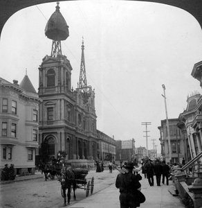 Następstwa wielkiego trzęsienia ziemi, San Francisco, Kalifornia, USA, 1906.