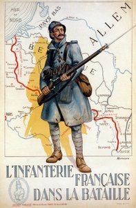 Piechota francuska w bitwie (czerwona linia reprezentuje linię Hindenburga) - il. przez H. Delaspre