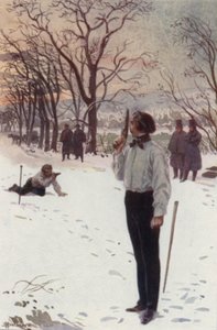 Henri, stojąc nieruchomo i zakrywając twarz pistoletem, czekał (kolor lito)