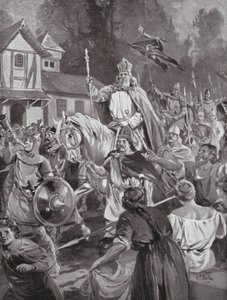 Karol Wielki wracający do Brukseli, swojej wiejskiej siedziby (litografia) autorstwa H. M. (after) Burton