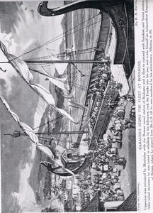 Carausius przejmujący flotę w Boulogne, ilustracja z „Historia narodów Hutchinsona”, c.1910 autorstwa H. M. Burton