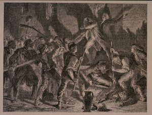 Masakra w więzieniach we wrześniu 1792 r., grafika autorstwa Jean-Baptiste Charles Carbonneau (ur. 1815)